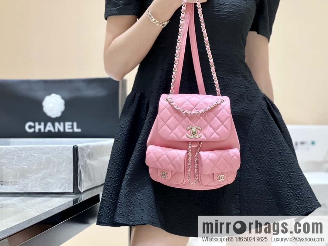 CHANEL 23P super hot frog double backpack AS3860 plain weave pink