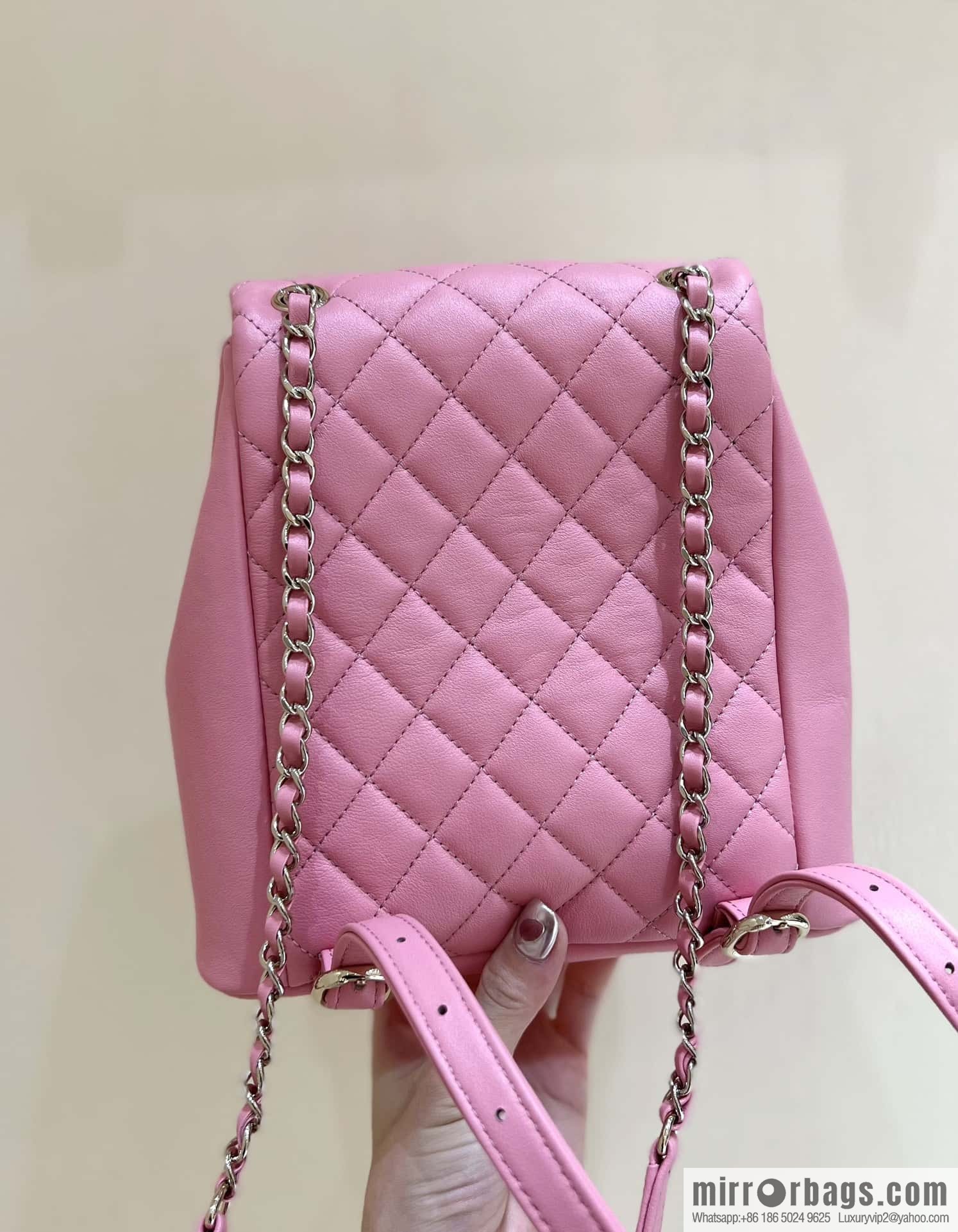 CHANEL 23P super hot frog double backpack AS3860 plain weave pink