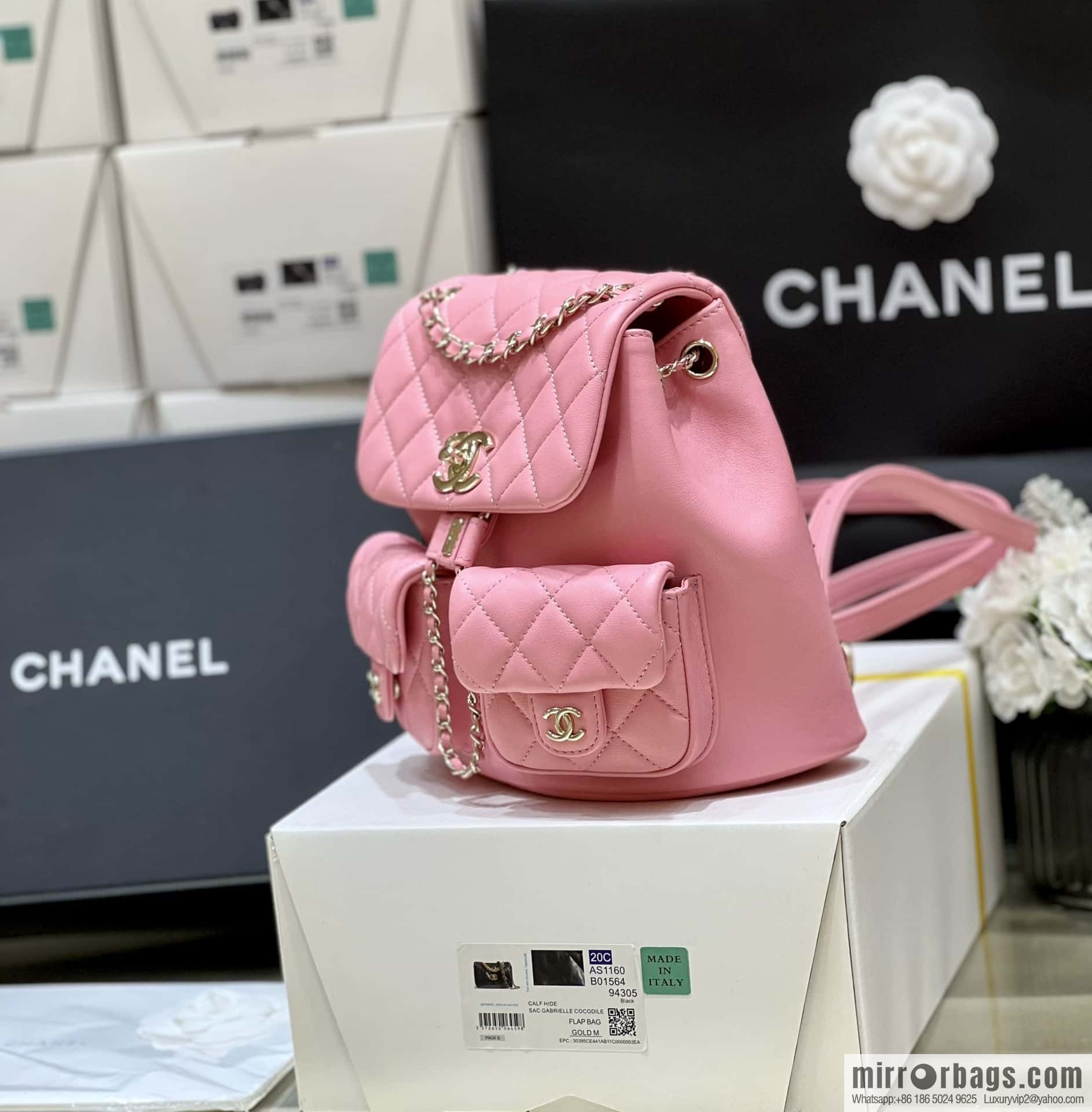CHANEL 23P super hot frog double backpack AS3860 plain weave pink