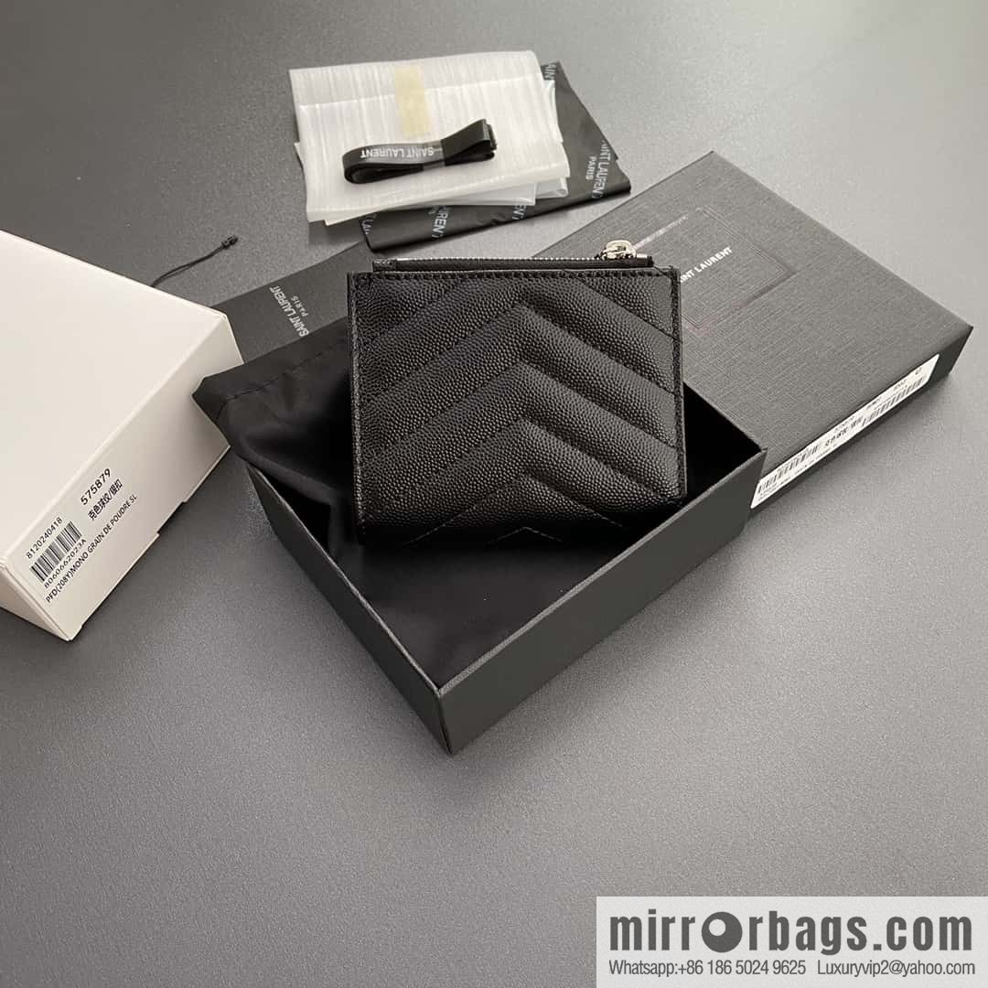 SAINT LAURENT YSL MATELASSE grained embossed leather (fabric) zipper double fold wallet 575879