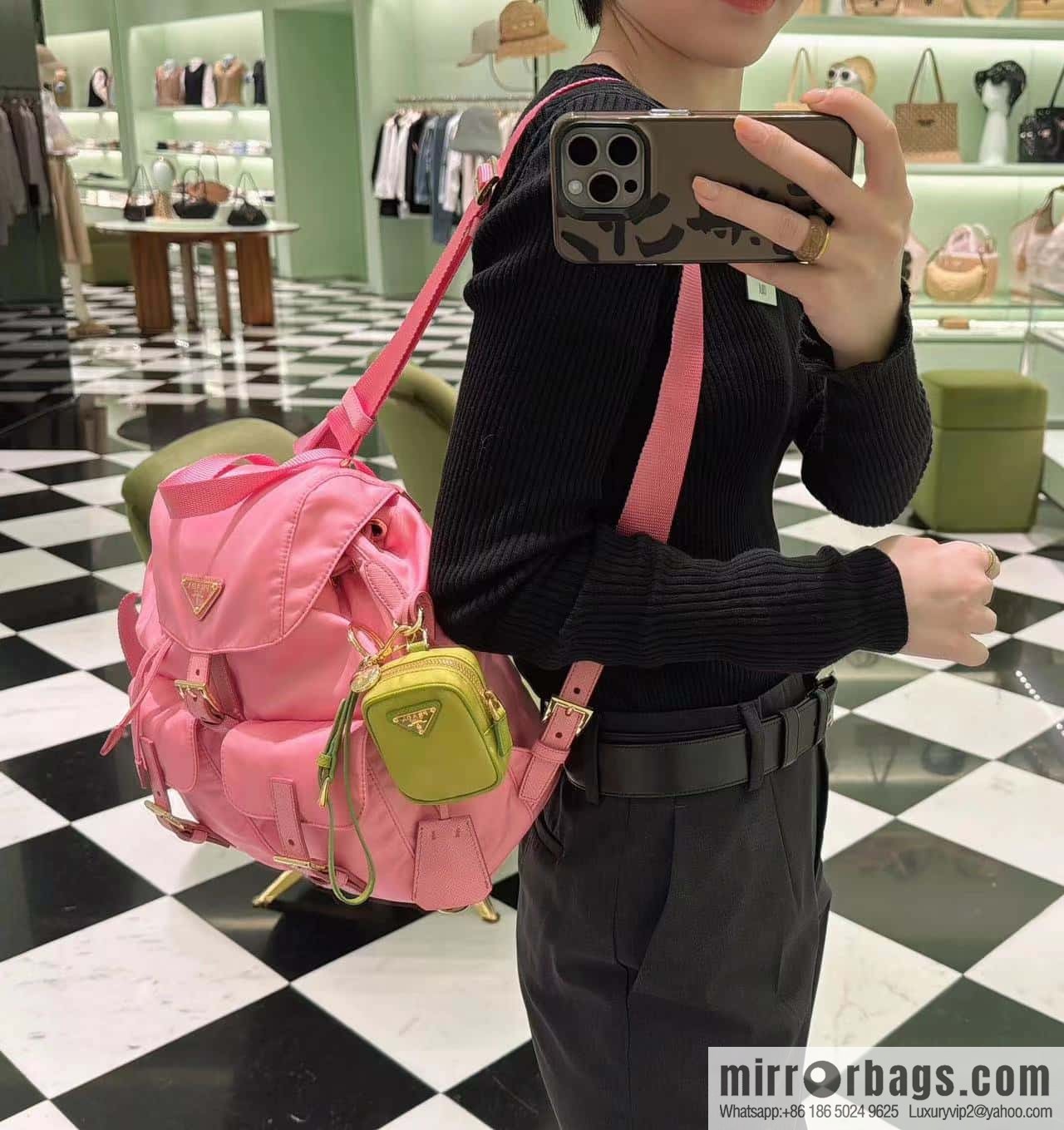 Prada 1BZ677 gold buckle classic backpack