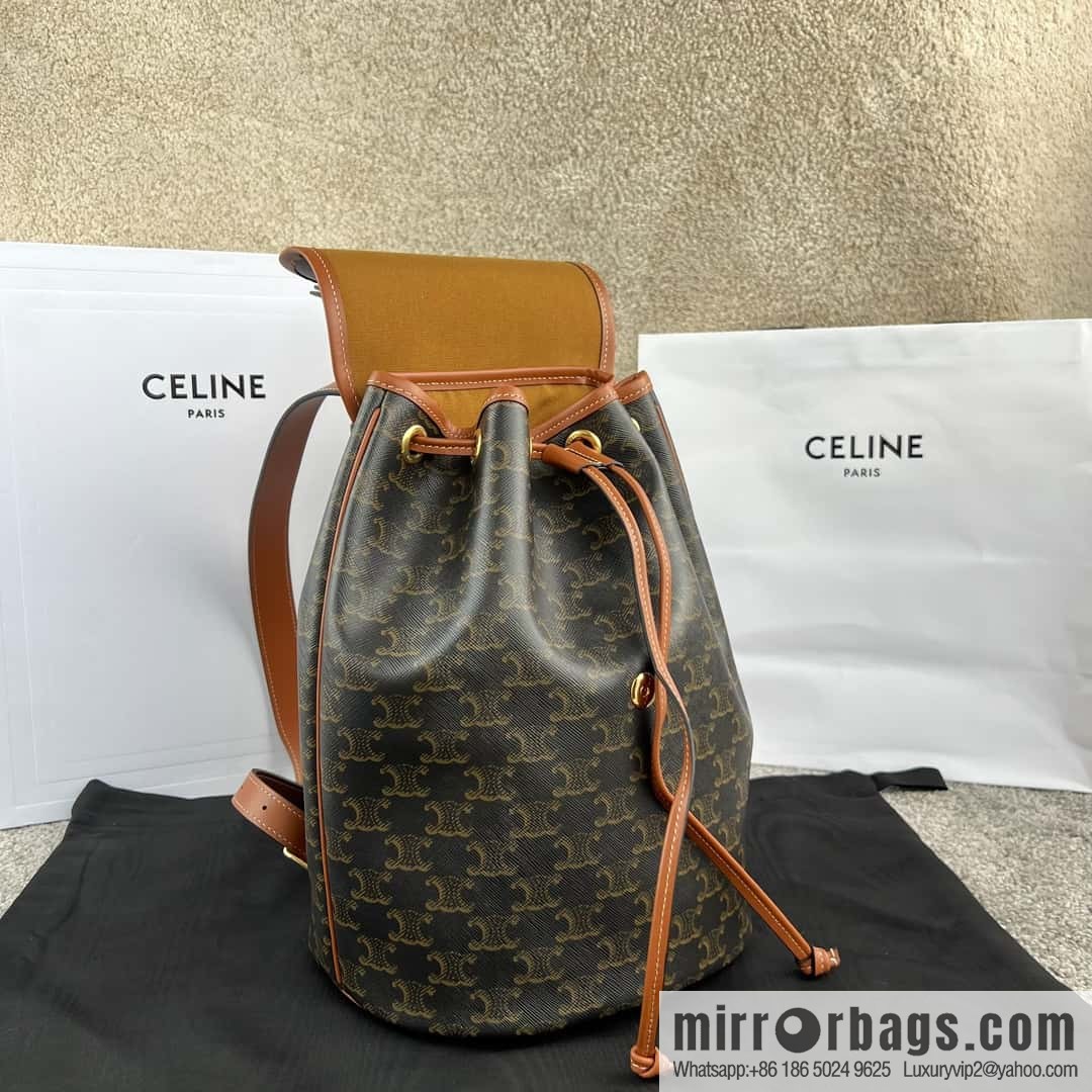 CELINE FOLCO Logo Printed Cow Leather Medium Backpack 117902
