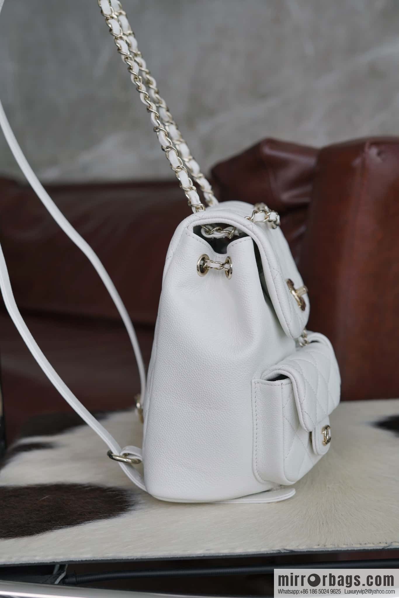 CHANEL Duma backpack, genuine leather, white AS3860.