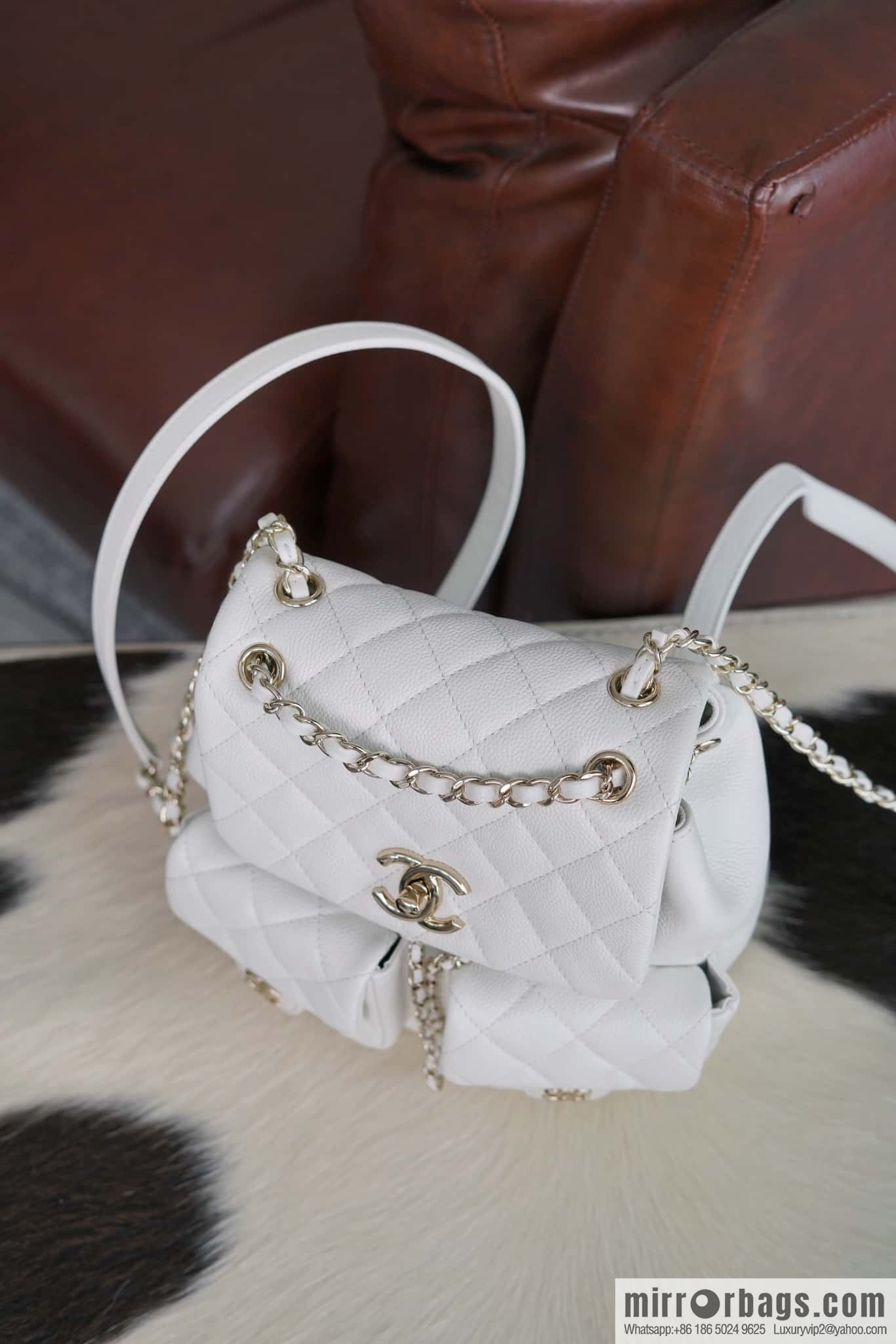 CHANEL Duma backpack, genuine leather, white AS3860.