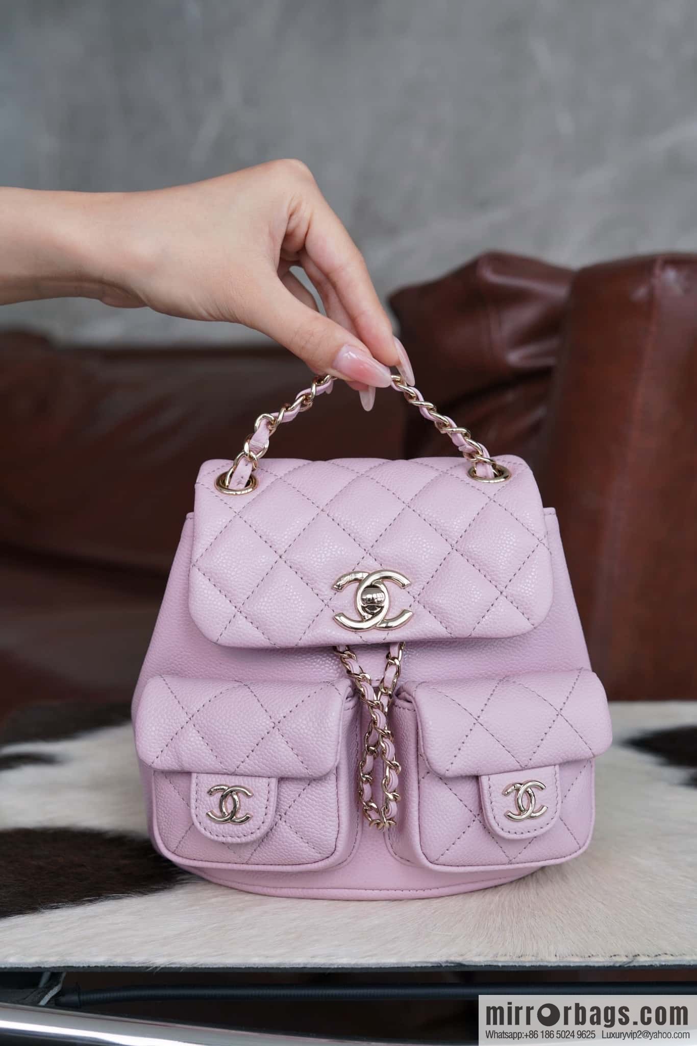 CHANEL Duma backpack, small, pink, genuine leather AS3787.