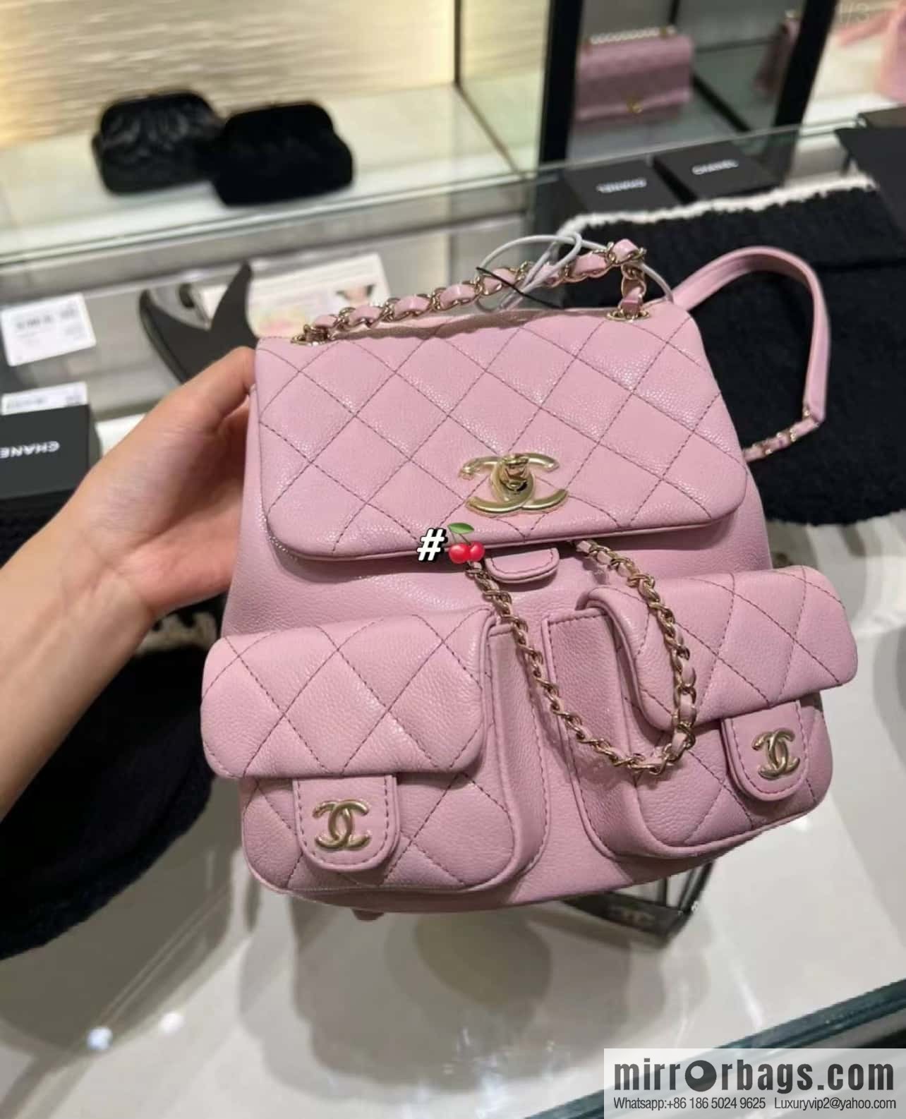 CHANEL Duma backpack, genuine leather, pink medium AS3860.