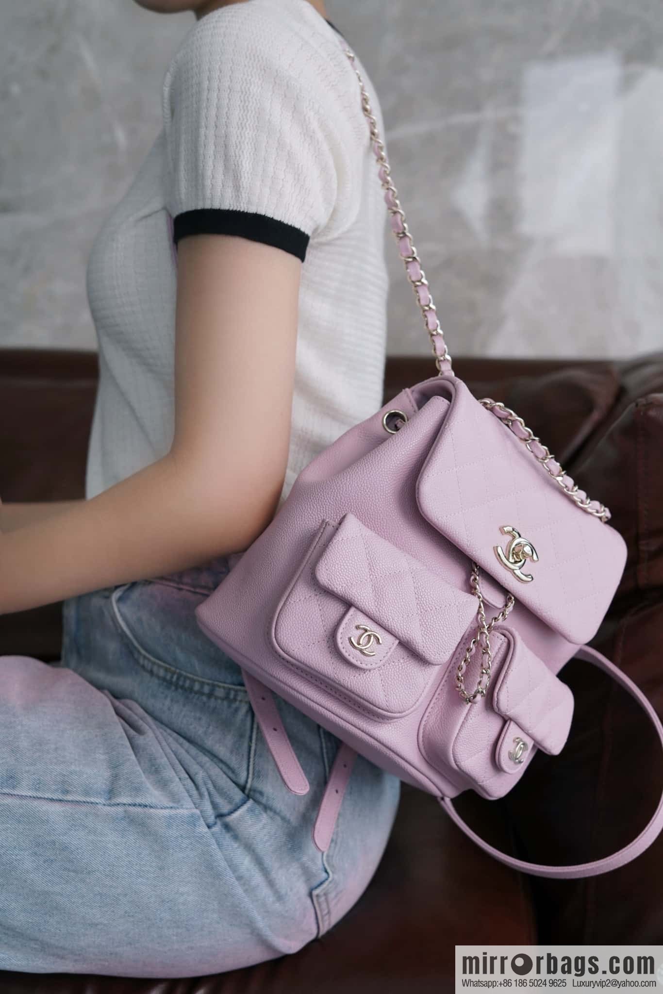 CHANEL Duma backpack, genuine leather, pink medium AS3860.