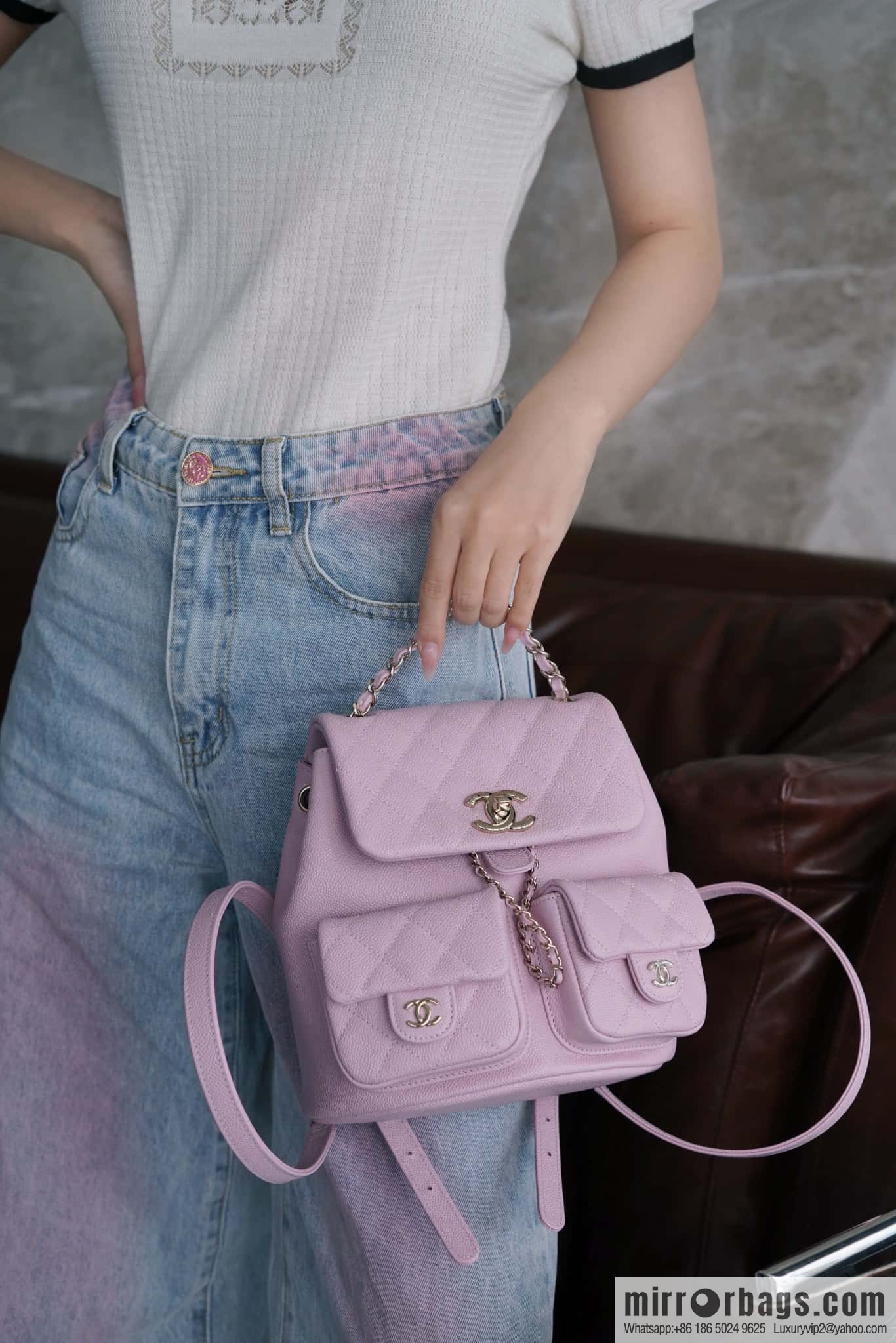 CHANEL Duma backpack, genuine leather, pink medium AS3860.