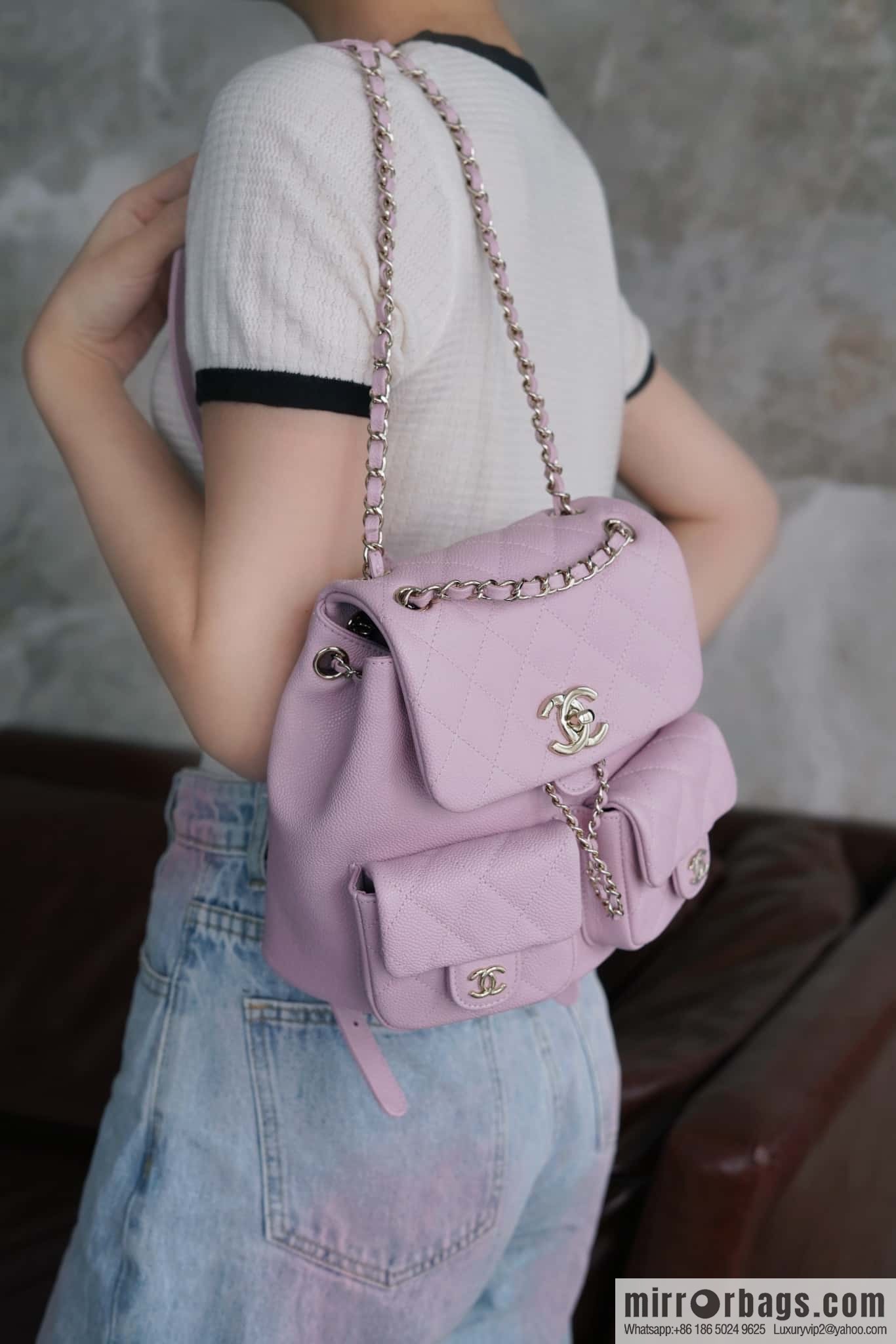CHANEL Duma backpack, genuine leather, pink medium AS3860.