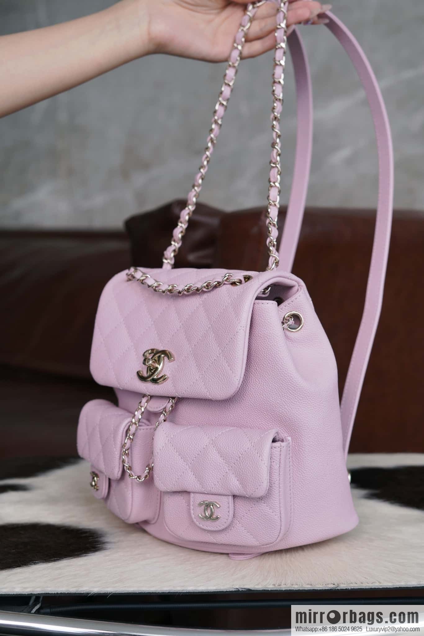 CHANEL Duma backpack, genuine leather, pink medium AS3860.