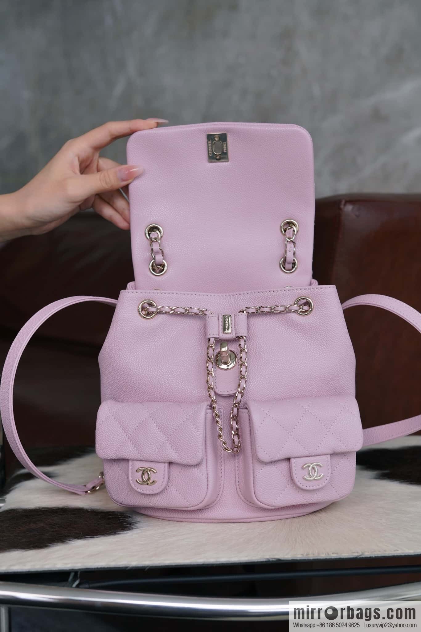 CHANEL Duma backpack, genuine leather, pink medium AS3860.