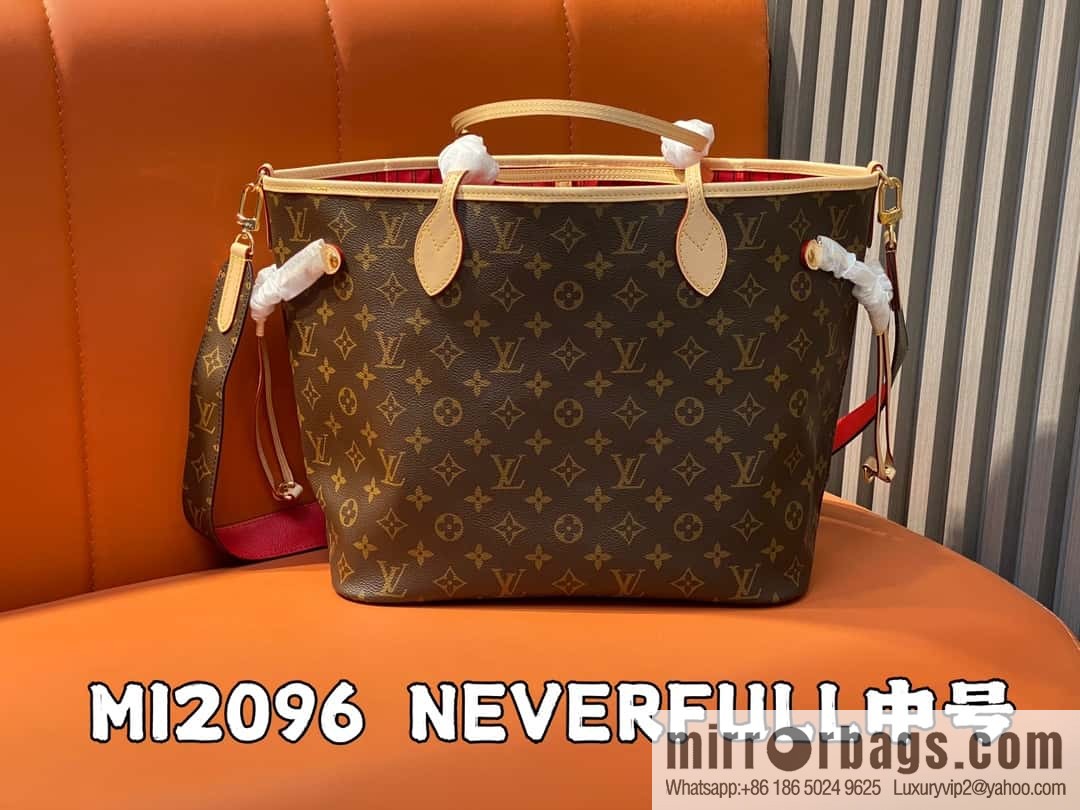 [Boutique‑grade] M12096 old flower red, double-sided available, variable code chip version, shopping bag series NEVERFULL medium handbag