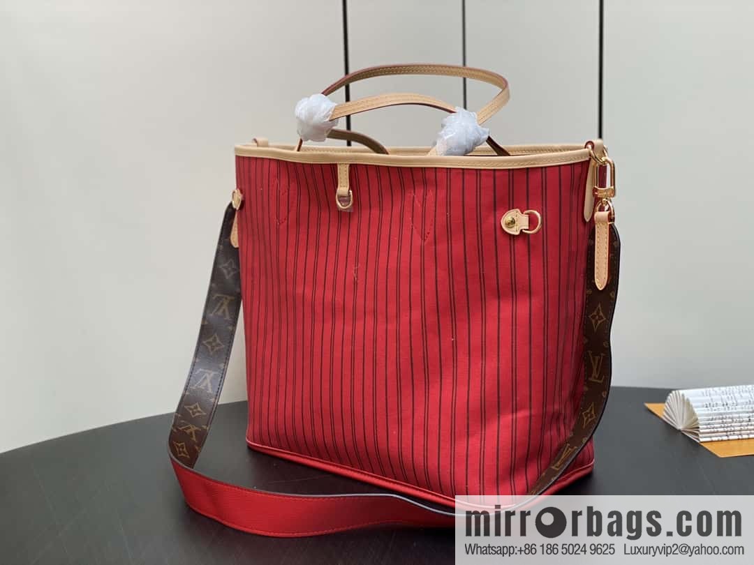 [Boutique‑grade] M12096 old flower red, double-sided available, variable code chip version, shopping bag series NEVERFULL medium handbag