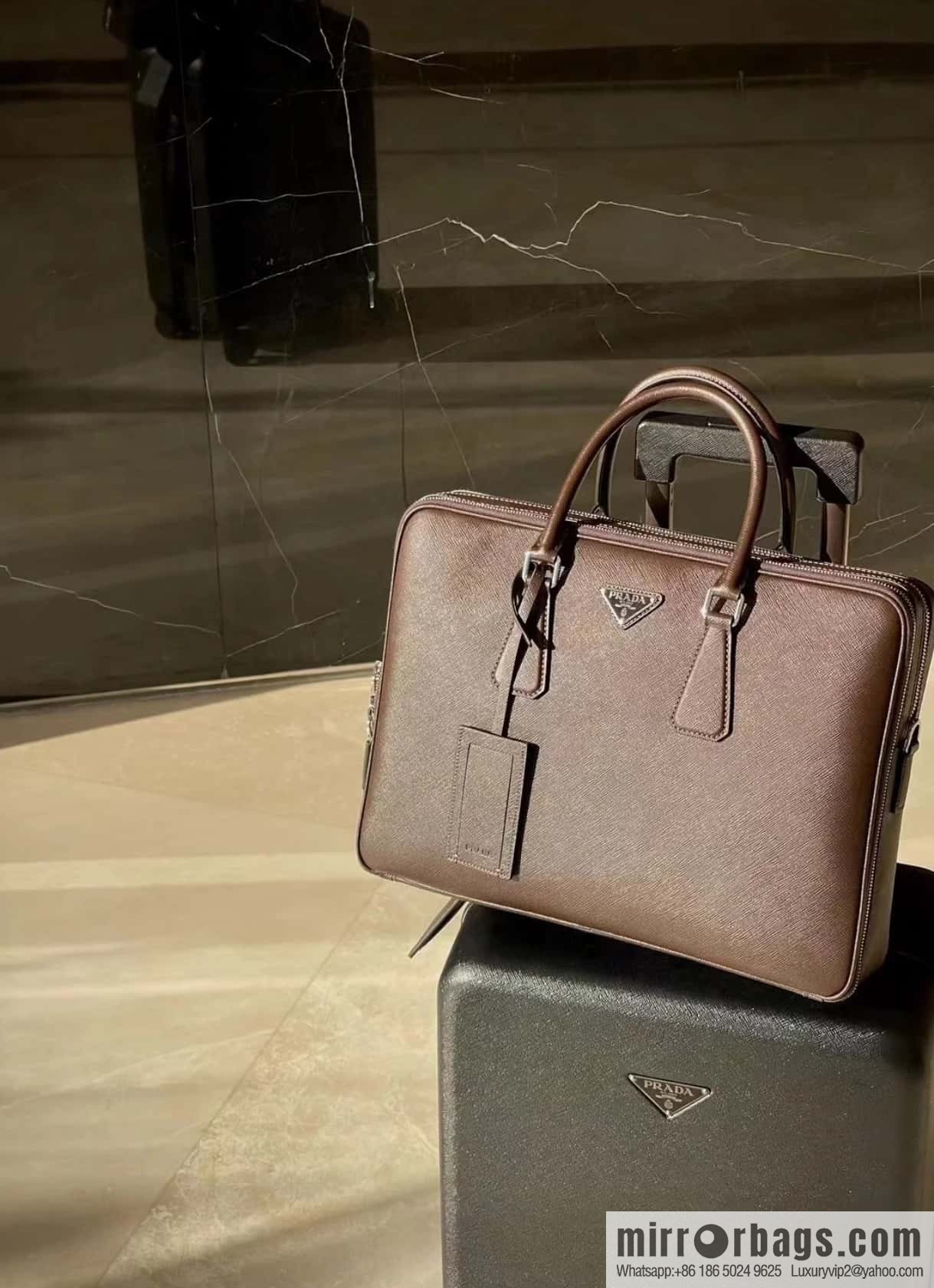 PRADA ๐ Double Briefcase ๐๐ 2VE022 Dark Coffee๐