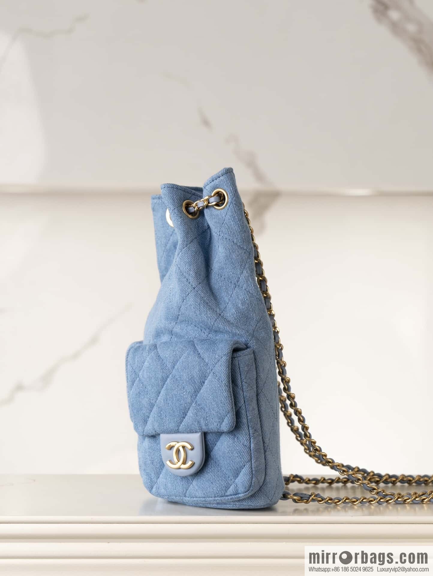 𝐂𝐡𝐚𝐧𝐞𝐥 𝟐𝟓𝐜 early spring, light denim backpack 🦋 AS5310