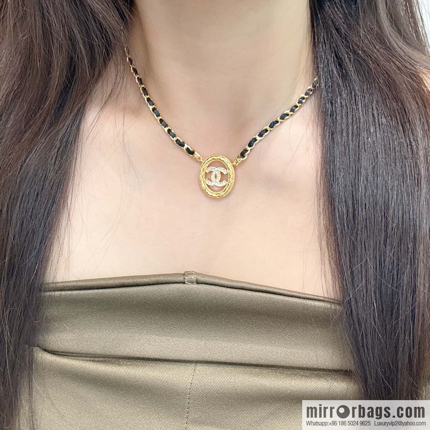 ❗️New ❗️☀️ New ☑️ Chanel double c oval black leather rope necklace ☀️