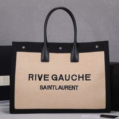 Replica Ysl Rive Gauche Tote Bag In Linen And Leather 2149