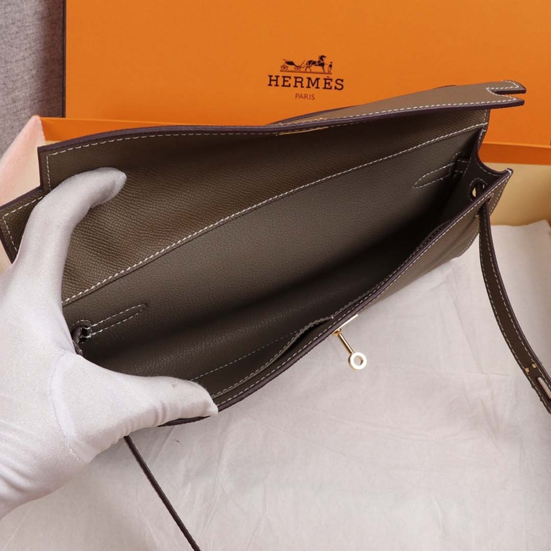 Replica Hermes Aaa-Kelly Cut Pochette Black/Brown/Blue - Image 12