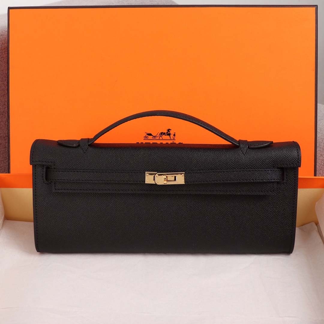 Replica Hermes Aaa-Kelly Cut Pochette Black/Brown/Blue - Image 16