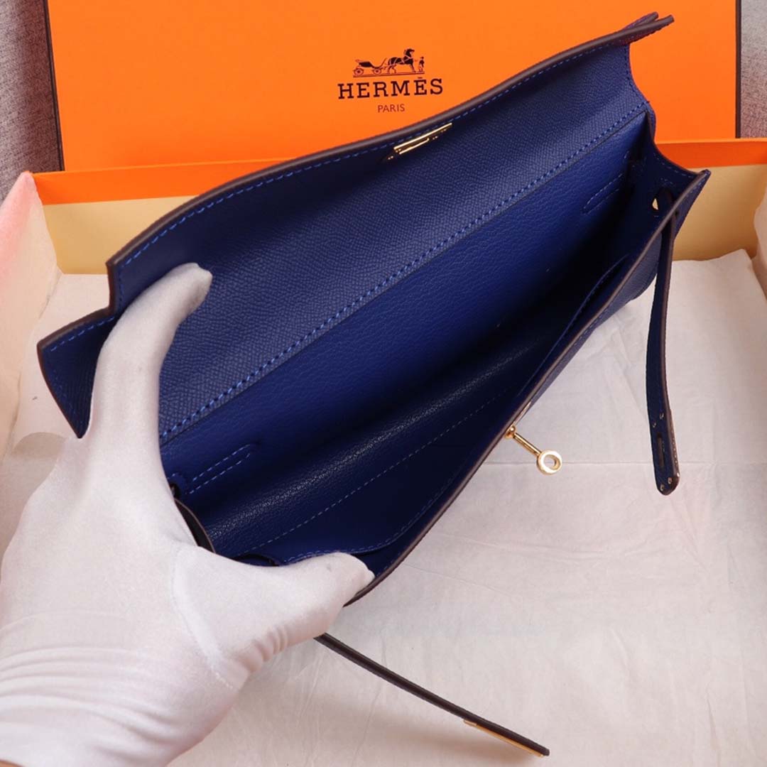 Replica Hermes Aaa-Kelly Cut Pochette Black/Brown/Blue - Image 18