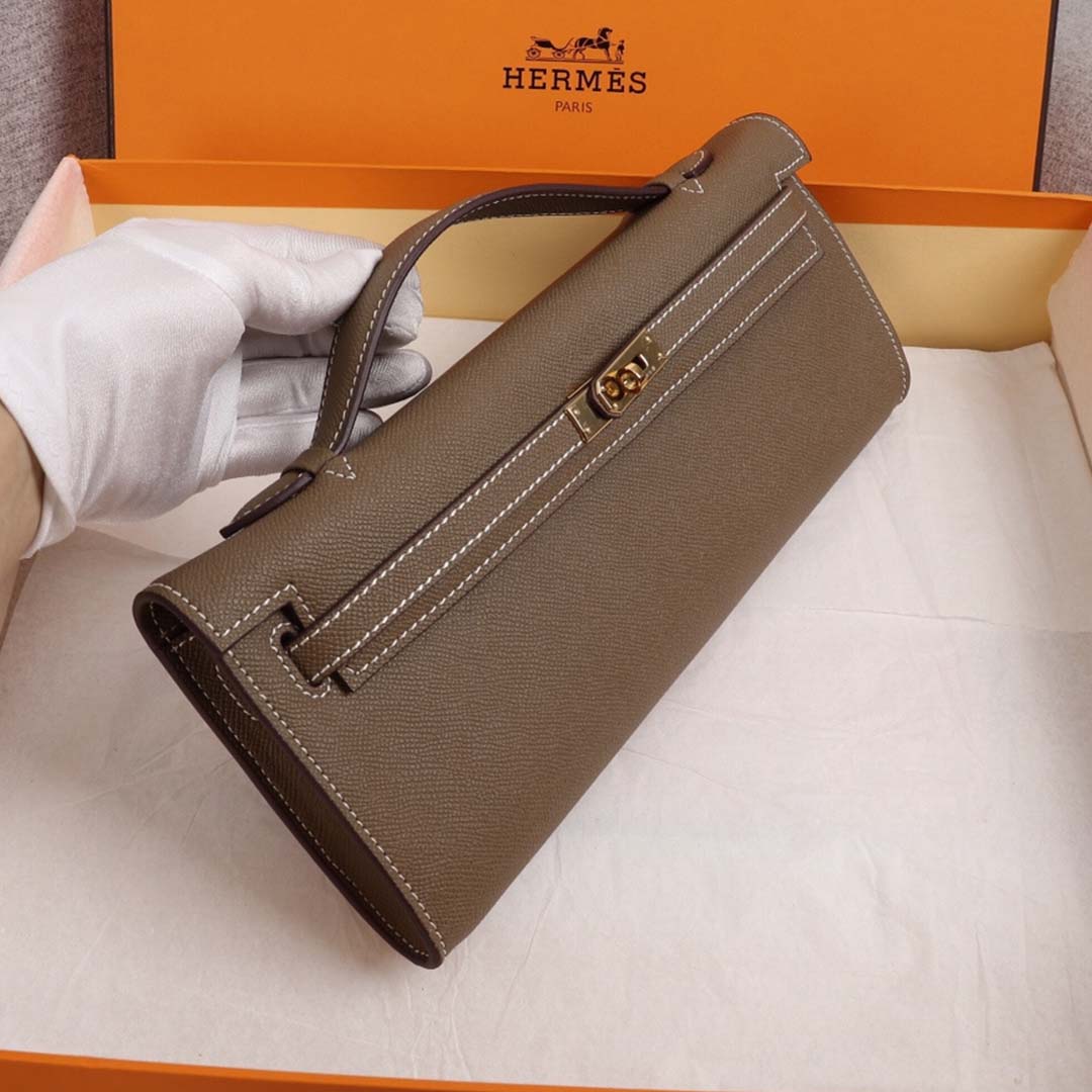Replica Hermes Aaa-Kelly Cut Pochette Black/Brown/Blue - Image 10