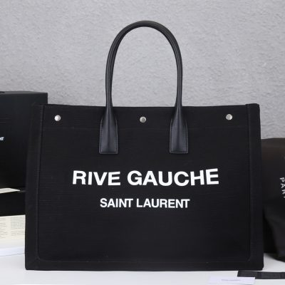 Replica Ysl Rive Gauche Tote Bag In Linen And Leather