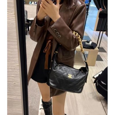 Alternative view of Replica Chanel Black Calfskin Leathe Hobo Bag As2910
