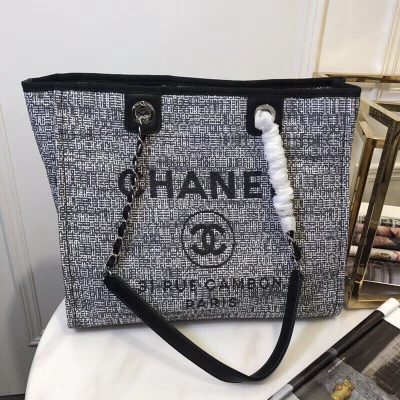 Alternative view of Replica Chanel Deauville Chain Shoulder Tote 33Cm Canvas Bag A66939