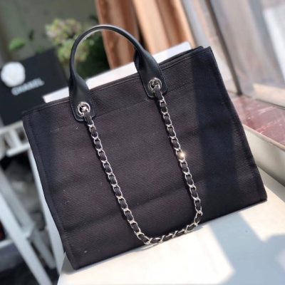 Alternative view of Replica Chanel Deauville Tote 38Cm Canvas Bag A66941 Black/White