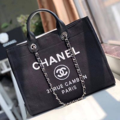 Replica Chanel Deauville Tote 38Cm Canvas Bag A66941 Black/White