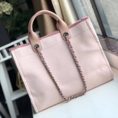 Alternative view of Replica Chanel Deauville Tote 38Cm Canvas Bag A66941 Pink/White