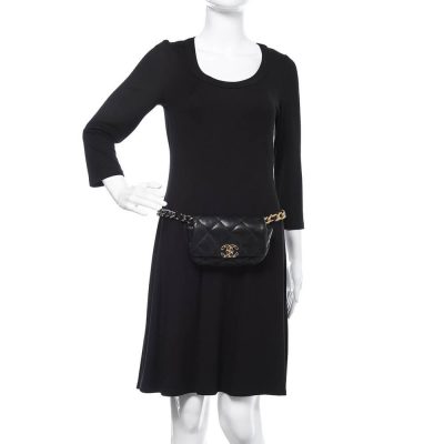 Alternative view of Replica Chanel Lambskin Quilted Chanel 19 Waist Bag As1163 Black
