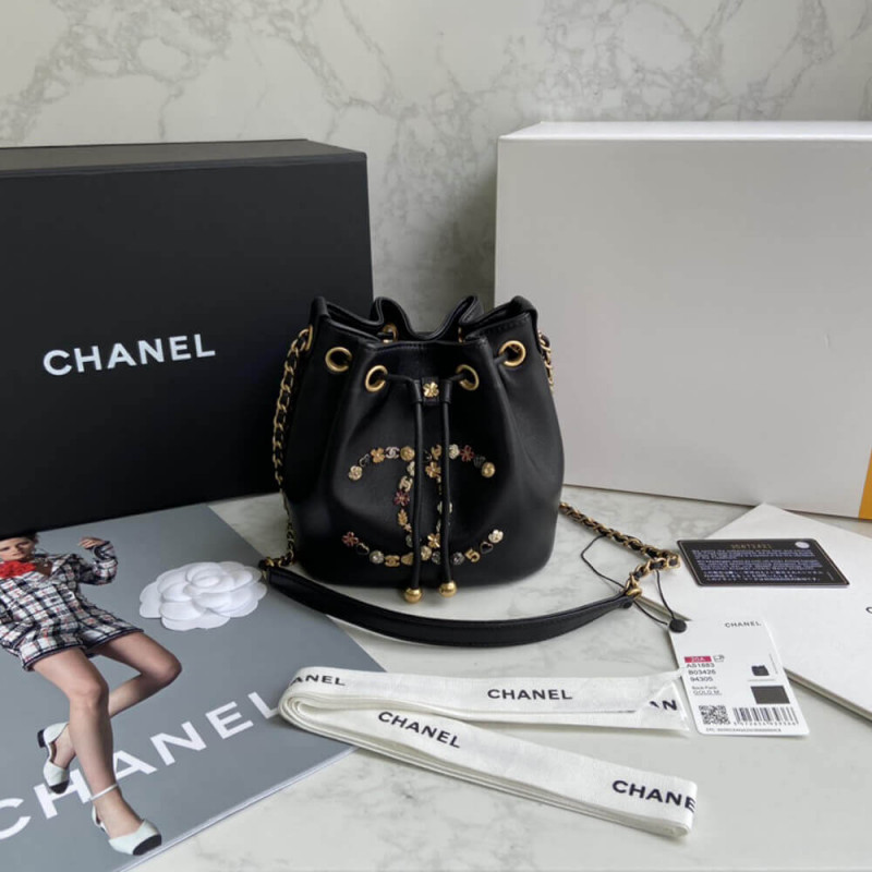 Replica Chanel Studded Cc Detail Drawstring Bucket Bag As1883 - Image 5