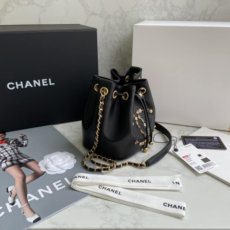 Replica Chanel Studded Cc Detail Drawstring Bucket Bag As1883 - Image 8