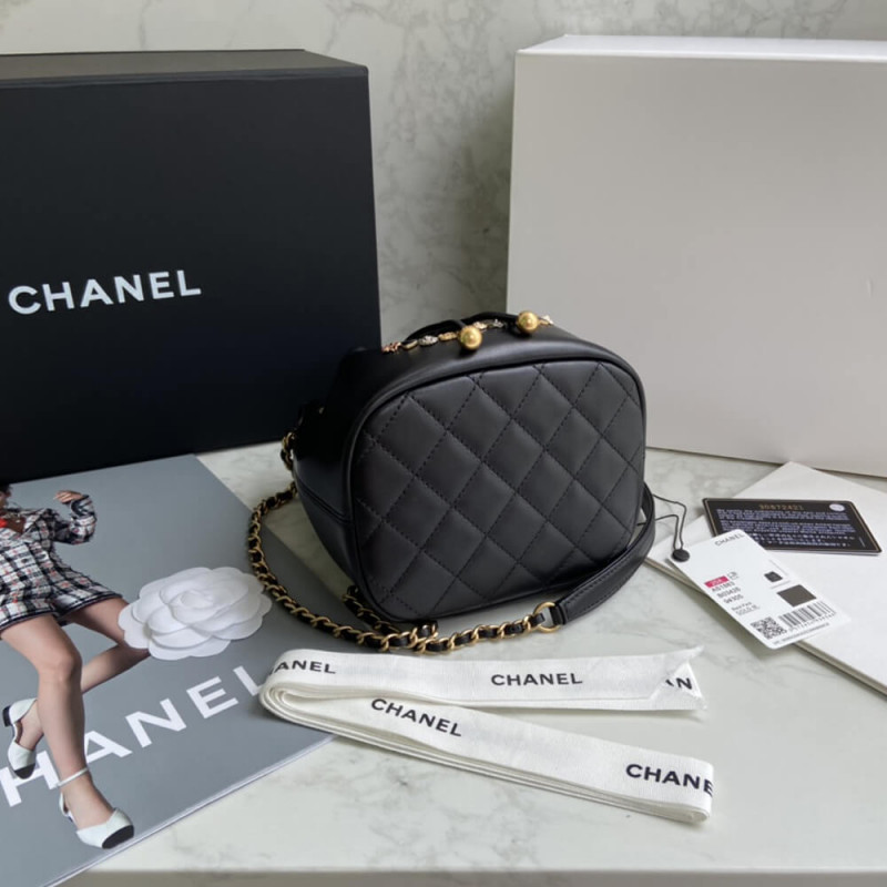 Replica Chanel Studded Cc Detail Drawstring Bucket Bag As1883 - Image 9