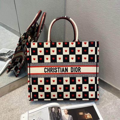 Replica Christian Dior Dioramour Book Tote D-Chess Heart Embroidery M1286