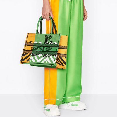 Alternative view of Replica Christian Dior Medium Book Tote Bright Green And Orange D-Jungle Pop Embroidery M1296