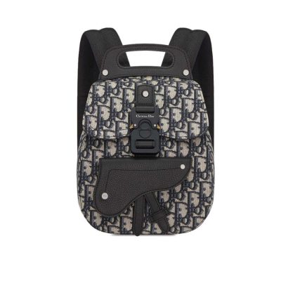 Replica Christian Dior Mini Saddle Backpack Navy Blue Dior Oblique Jacquard 1Ad086