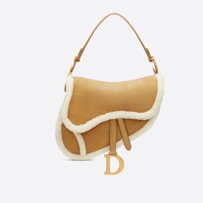 Replica Christian Dior Saddle Bag In Camel-Colored Shearling M0446