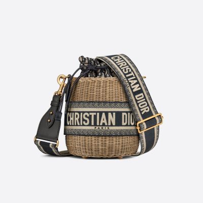 Replica Christian Dior Wicker Basket Shoulder Bag Blue Oblique M7600