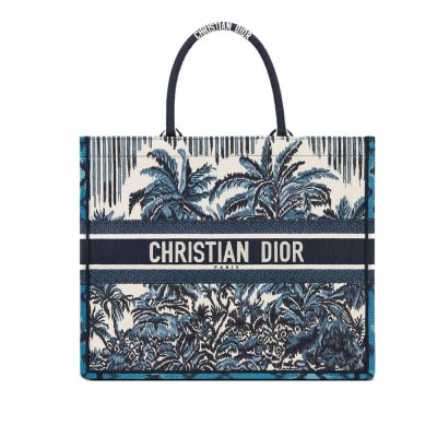 Replica Dior Book Tote In Blue Palms Embroidery M1286