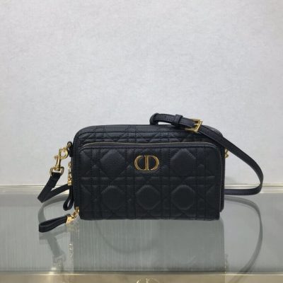 Alternative view of Replica Dior Caro Double Pouch Black Supple Cannage Calfskin M9237