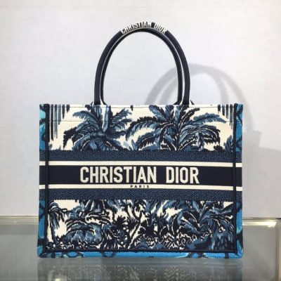 Replica Dior Small Book Tote In Blue Palms Embroidery M1296