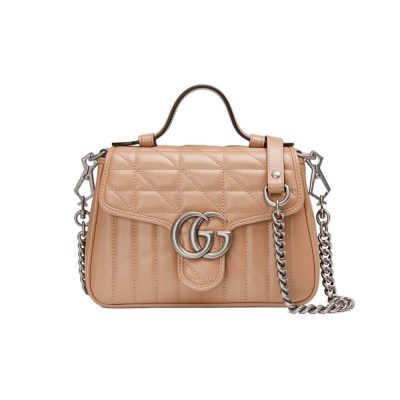 Replica Gucci Gg Marmont Rose Beige Matelasse Leather Mini Top Handle Bag 583571