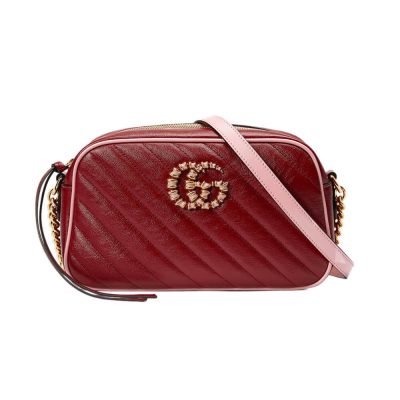 Replica Gucci Gg Marmont Small Shoulder Bag 447632 Red And Emerald Leather
