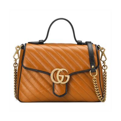 Replica Gucci Gg Marmont Small Top Handle Bag 498110 Cognac