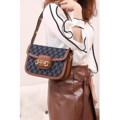 Replica Gucci Horsebit 1955 Small Bag 602204 In Blue Denim
