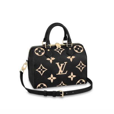 Replica Louis Vuitton Bicolor Monogram Empreinte Speedy Bandouliere 25 M58947 Black/Beige