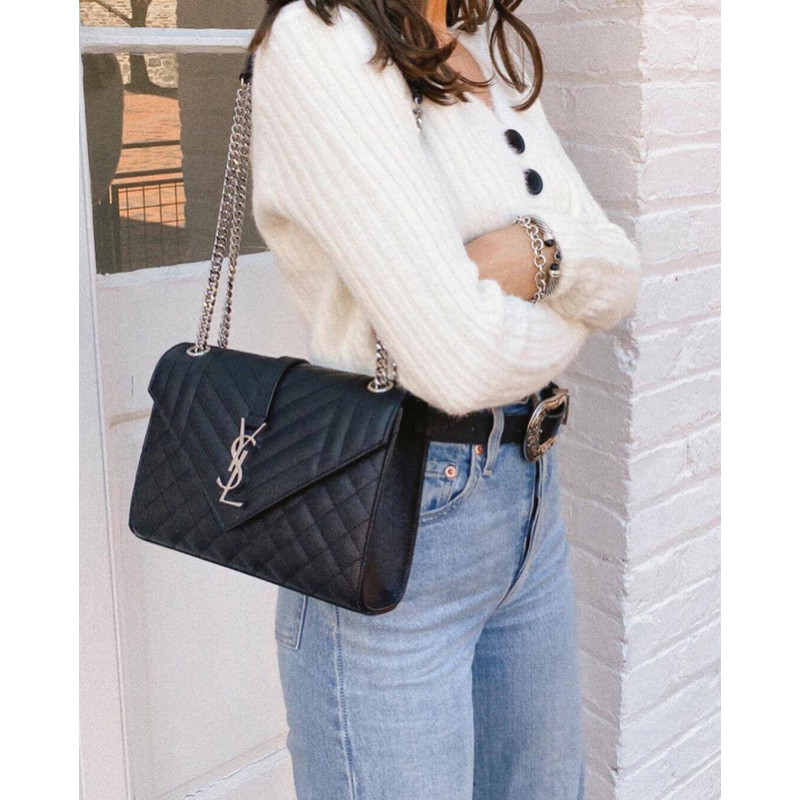 Replica Saint Laurent Grain Leather Envelope Medium Bag 487206 Black - Image 2