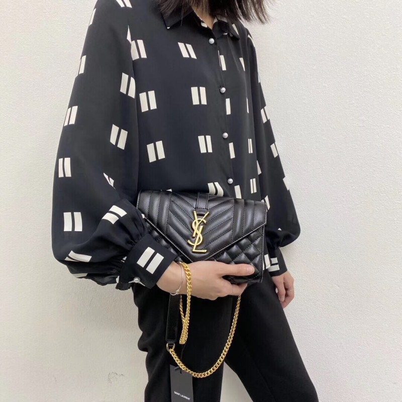 Replica Saint Laurent Grain Leather Envelope Small Bag 526286 Black - Image 2